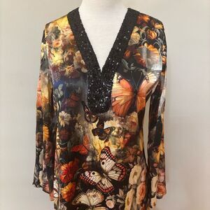 Johnny Was “Judith” sequin floral-print Shift Dress S